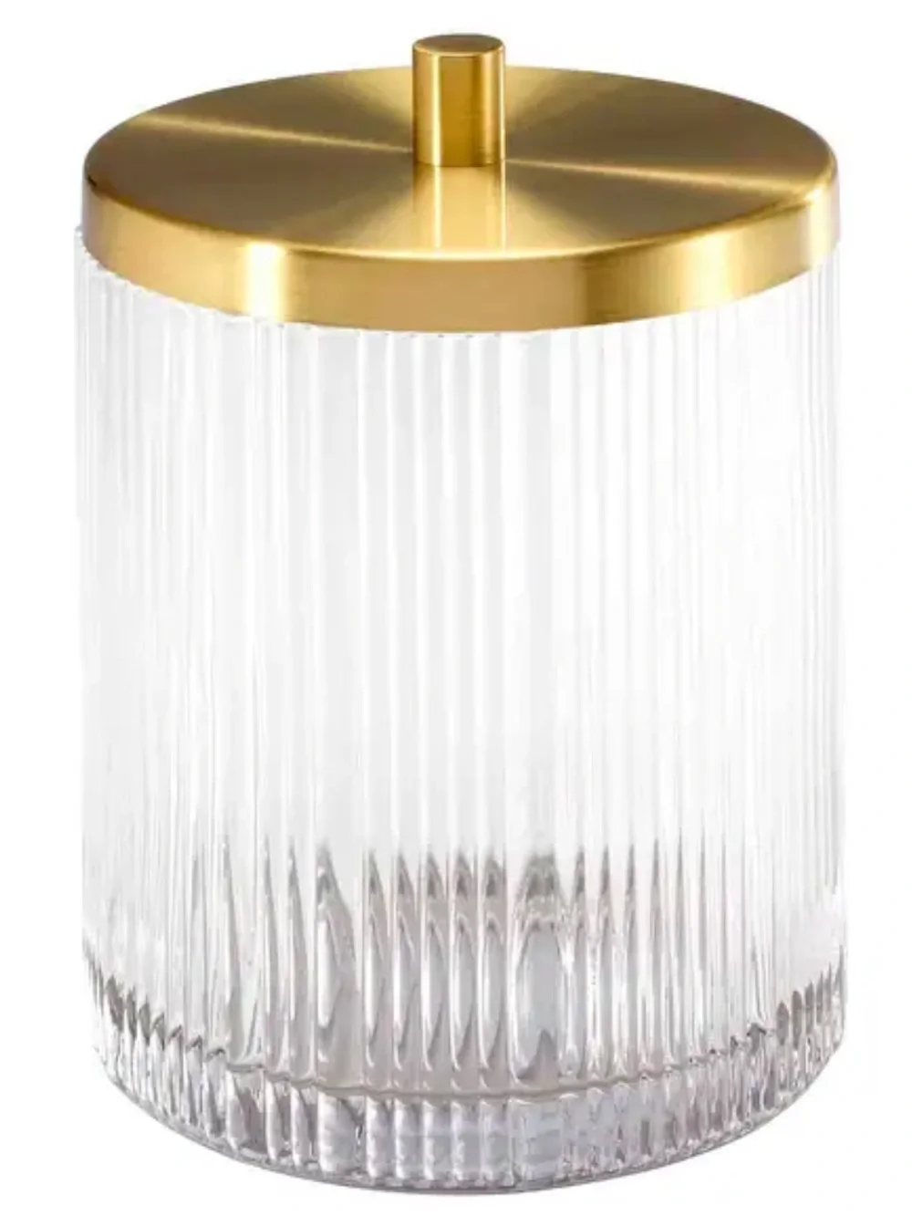 Nicole Miller Clear Ribbed Glass Canister with Gold Lid